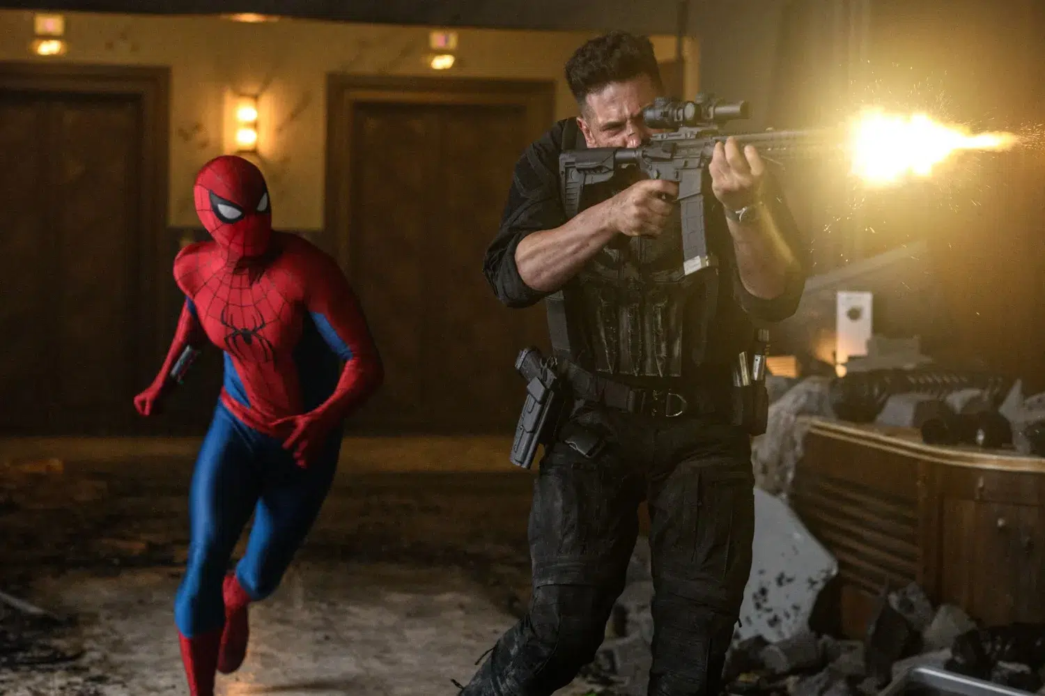 Tom Holland as Spider-Man and Jon Bernthal as The Punisher in Spider-Man: Brand New Day
