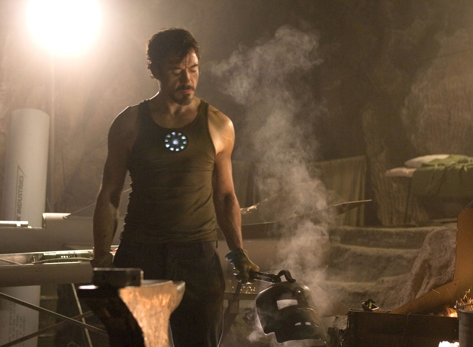 Tony Stark forging the Mark I suit in Iron Man